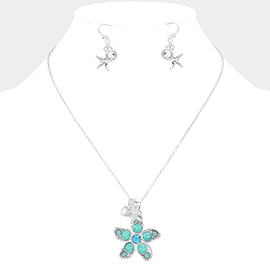 Stone Embellished Starfish Pendant Necklace